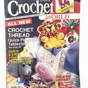 Crochet World Magazine Dec 1990 Pineapple Tablecloth Pencil Heads Ornament Baby